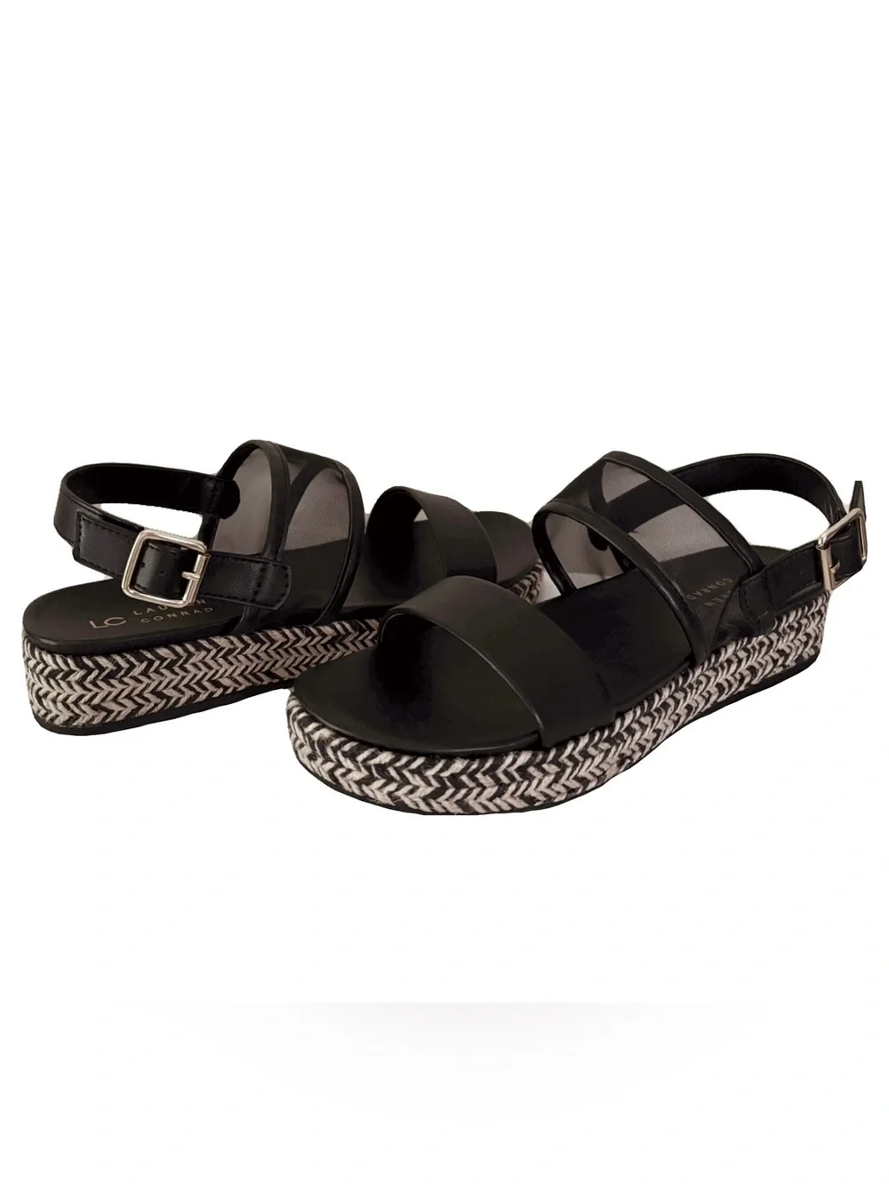 LC Lauren Conrad Black Platform Sandals with Braided Trim